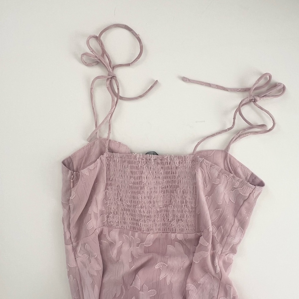 Lulus Loveliest Looks Blush Pink Floral Jacquard Tie-Strap Midi Dress - Picture 2 of 5